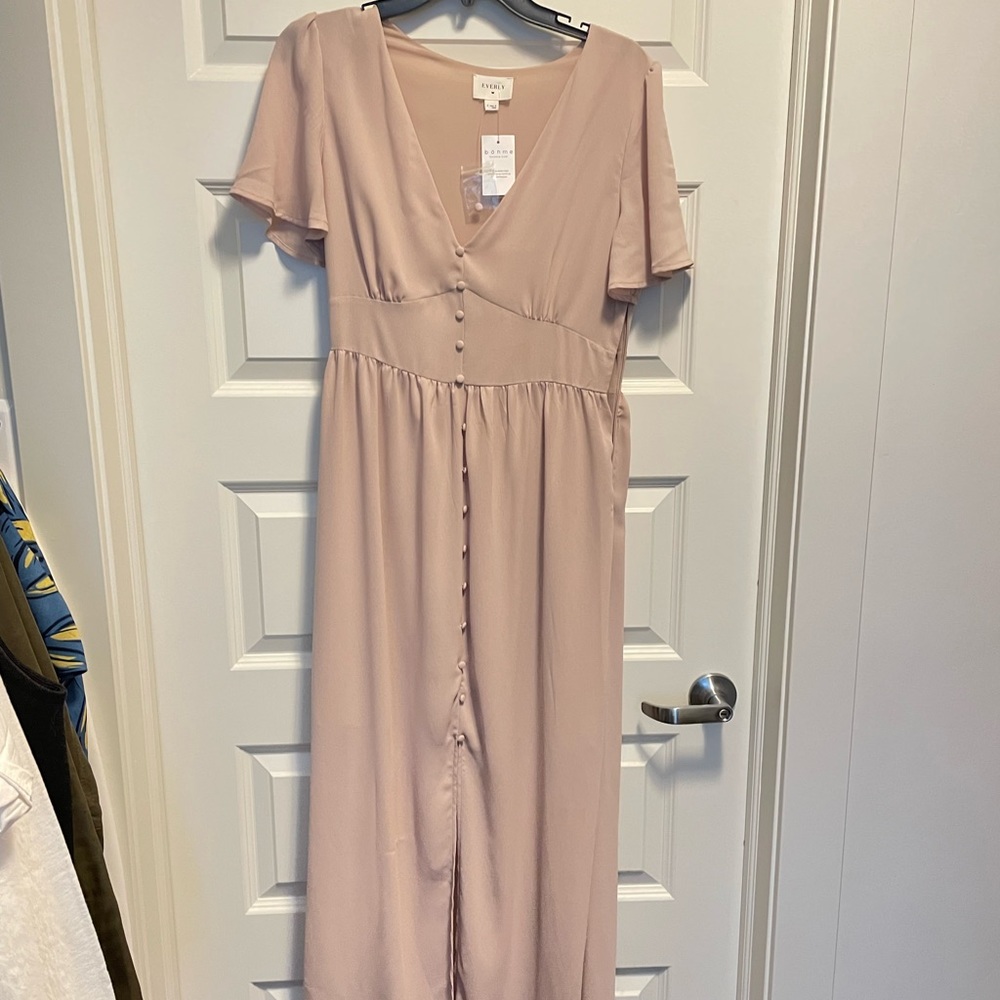 Bohme Everly pink short sleeve maxi button down dress